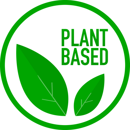 Plant based green stamp in flat style on white background. V